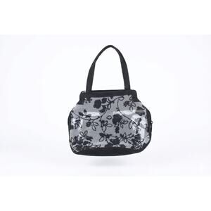 Liz Claiborne Black Floral Mesh Handbag Detachable Pouch Crossbody Strap